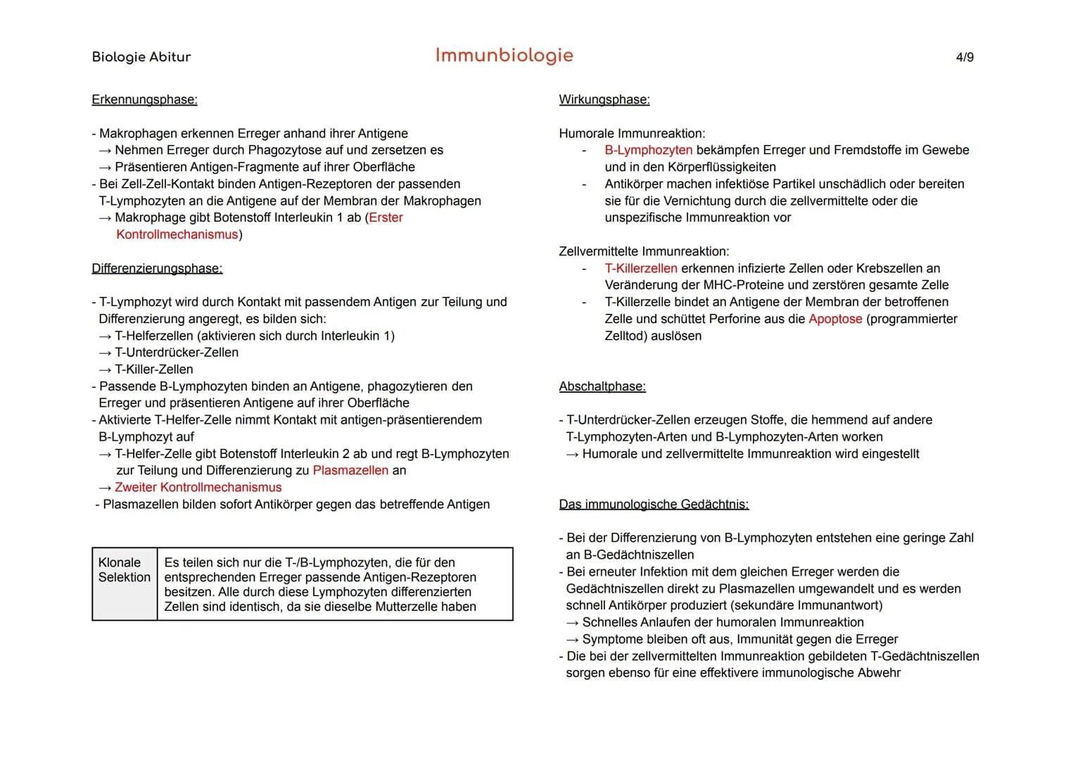 Immunbiologie Zusammenfassung und Arbeitsblatt