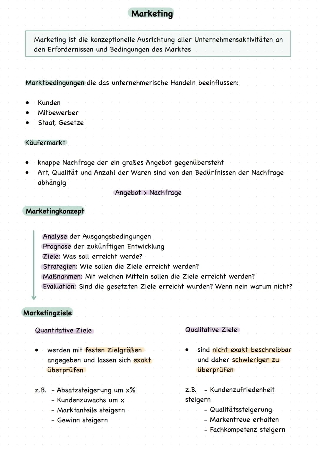 ●
Marktbedingungen die das unternehmerische Handeln beeinflussen:
Marketing ist die konzeptionelle Ausrichtung aller Unternehmensaktivitäten