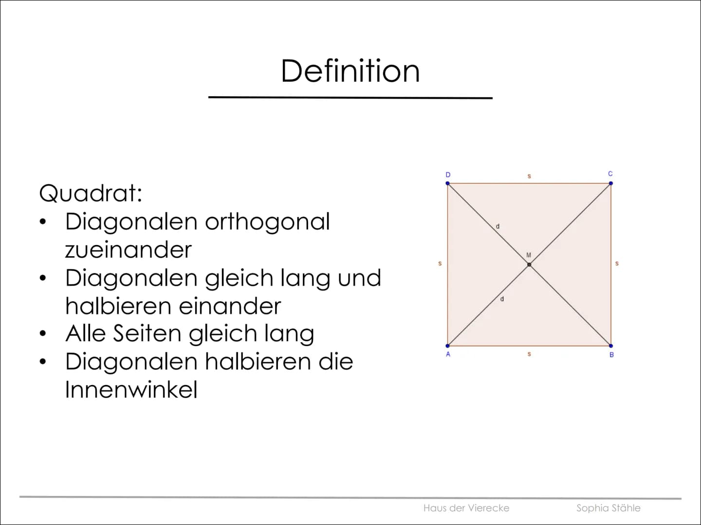  JIUIUIU
Haus der Vierecke
Sophia Stähle
101010
101010 Gliederung
●
Definitionen der
unterschiedlichen
Vierecke
• Das Haus der Vierecke
- Wa