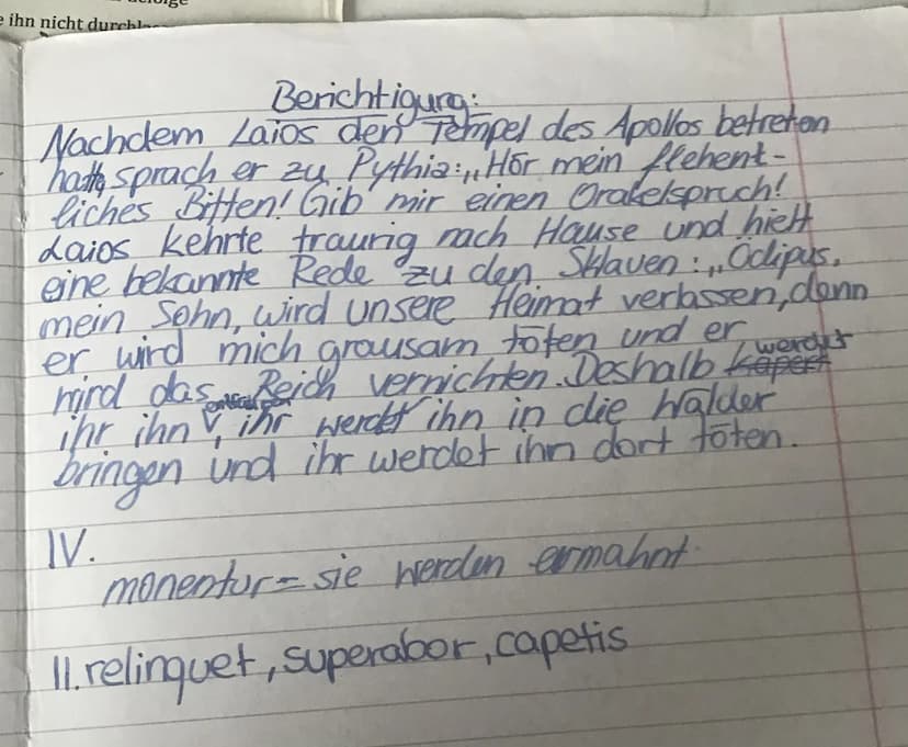 1
Laios, der König von Theben, suchte einst das Orakel von Delphi auf:
Postquam Laios templum Apollonis intravit, ad Pythiam dixit: „Audi
su