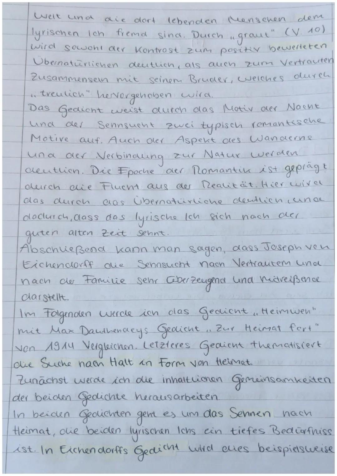 Gedientanalyse Heimweh

Das Gedicht, Heimuwen" wurace 1841 von Joseph
Von Eichendorff geschrieben. Es thematisiert
die Sehnsucht nach Famili