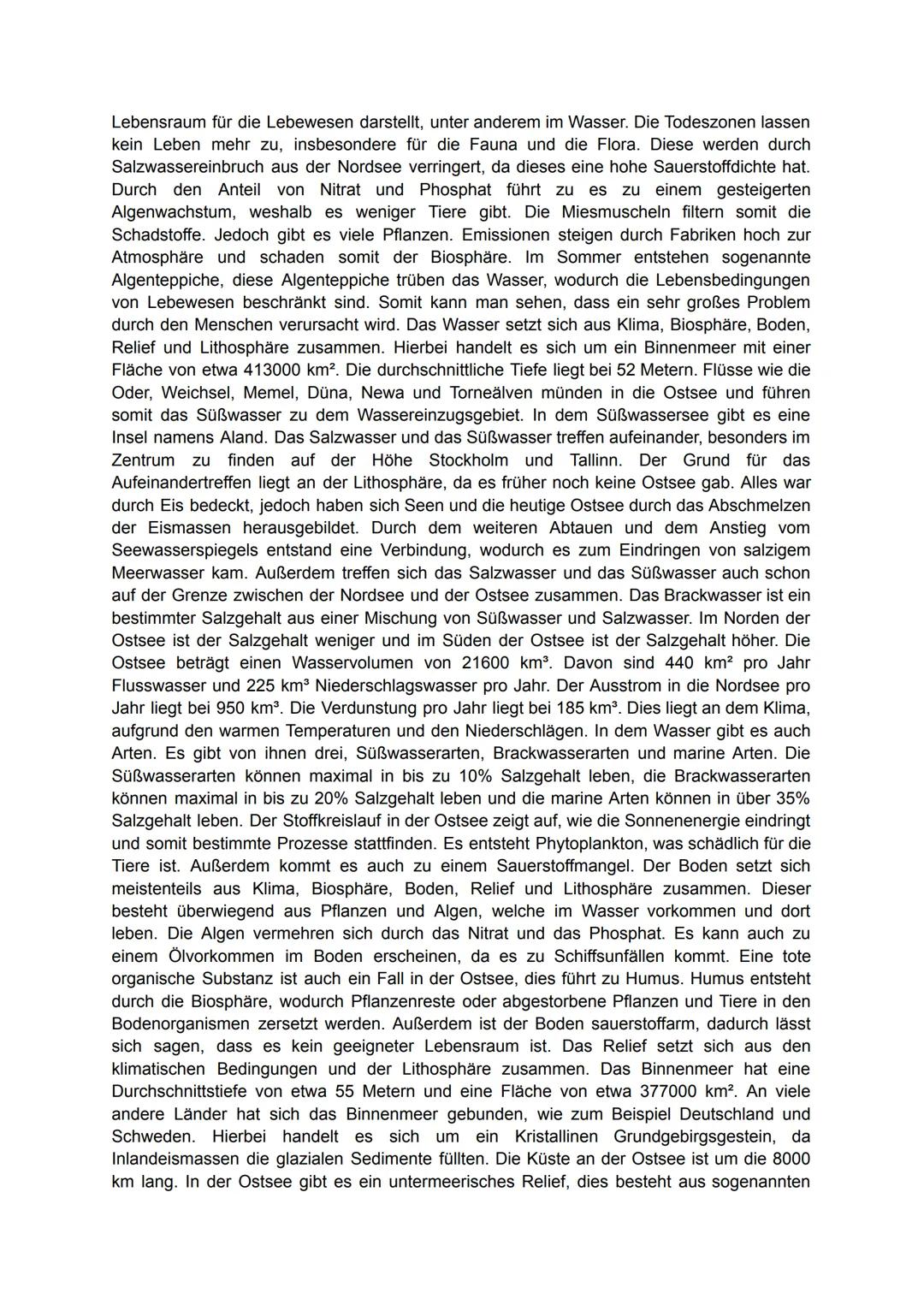 Eine Raumanalyse
In der folgenden Aufgabe werde ich die Leitfrage "Die Ostsee - ein überlastetes
Ökosystem?" beantworten, indem ich eine Nat