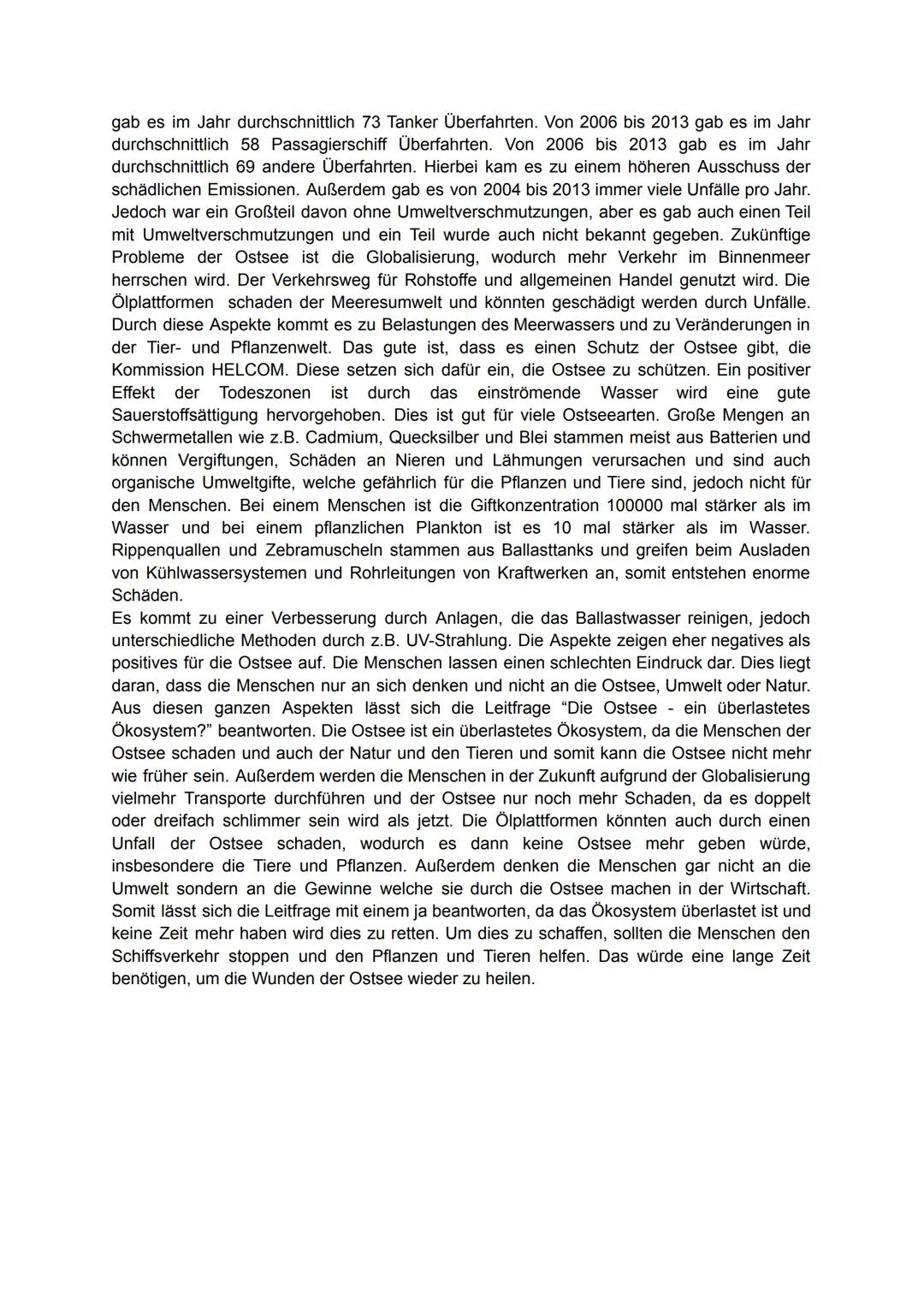 Eine Raumanalyse
In der folgenden Aufgabe werde ich die Leitfrage "Die Ostsee - ein überlastetes
Ökosystem?" beantworten, indem ich eine Nat