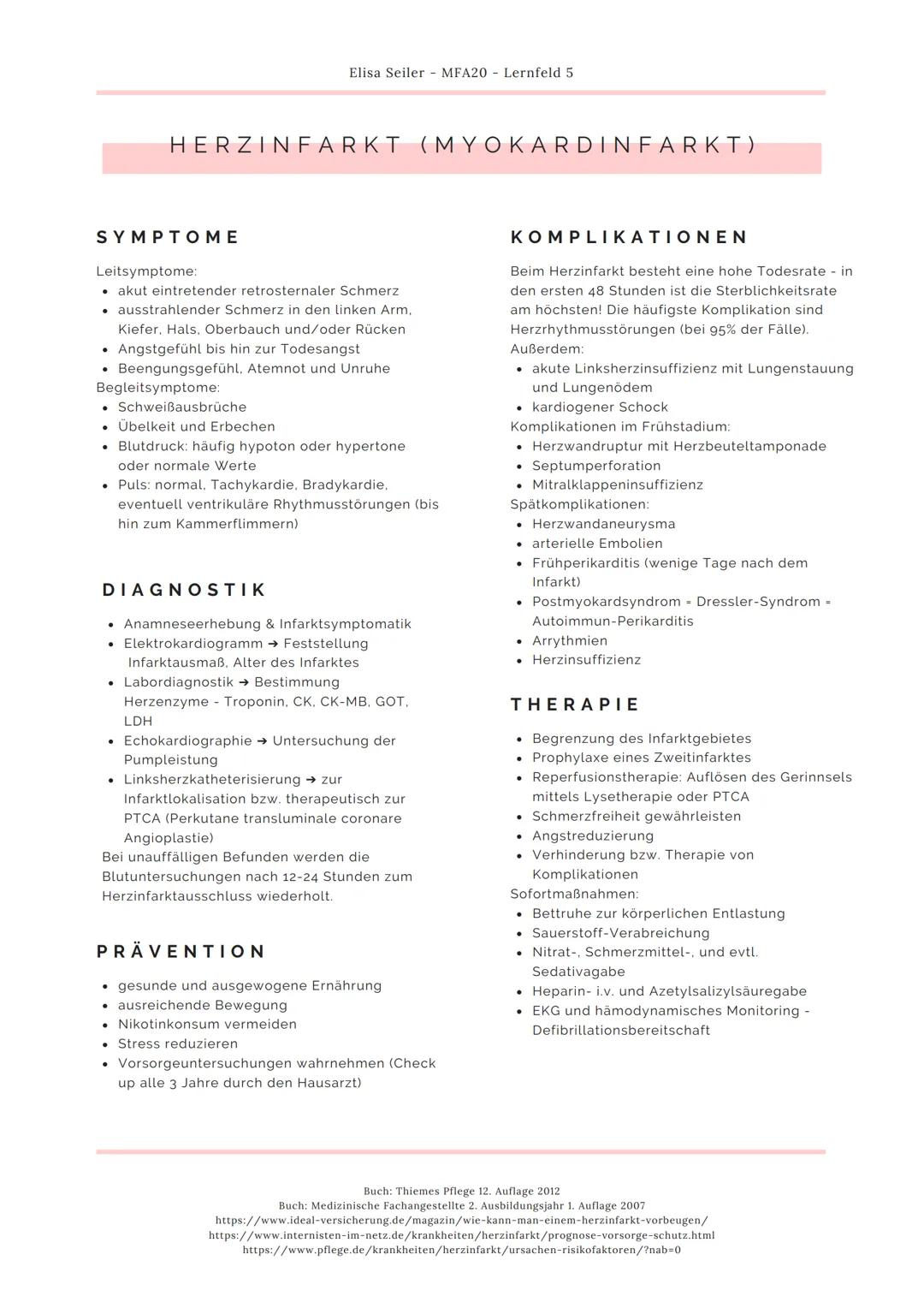 HERZINFARKT (MYOKARDINFARKT)
DEFINITION
Elisa Seiler MFA20 - Lernfeld 5.
Bei einem Herzinfarkt kommt es zu einem akuten
Verschluss eines Kor