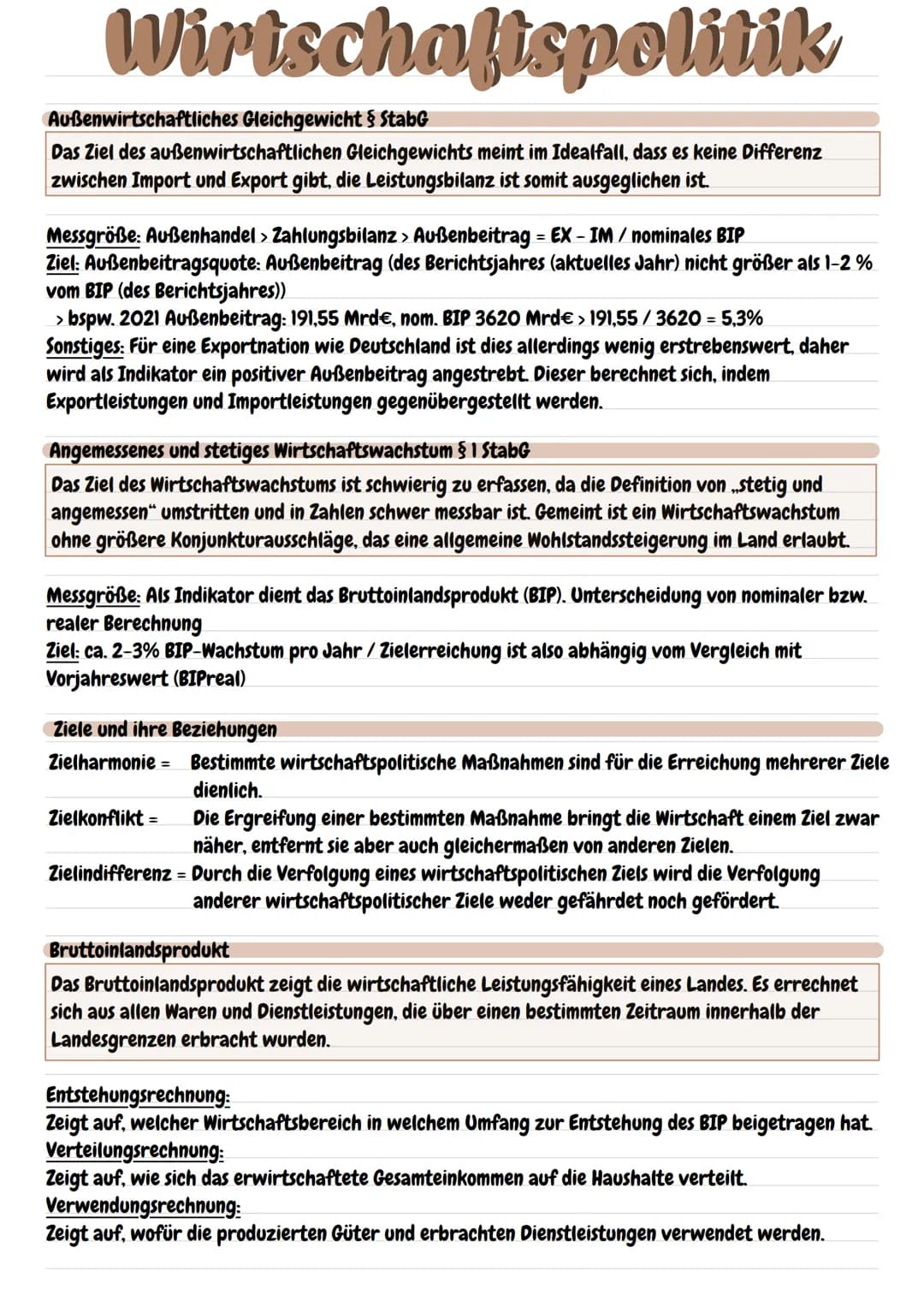 Wirtschaftspolitik
Unter der Wirtschaftspolitik versteht man die Gesamtheit der Maßnahmen, mit denen der Staat
regelnd und gestaltend, durch