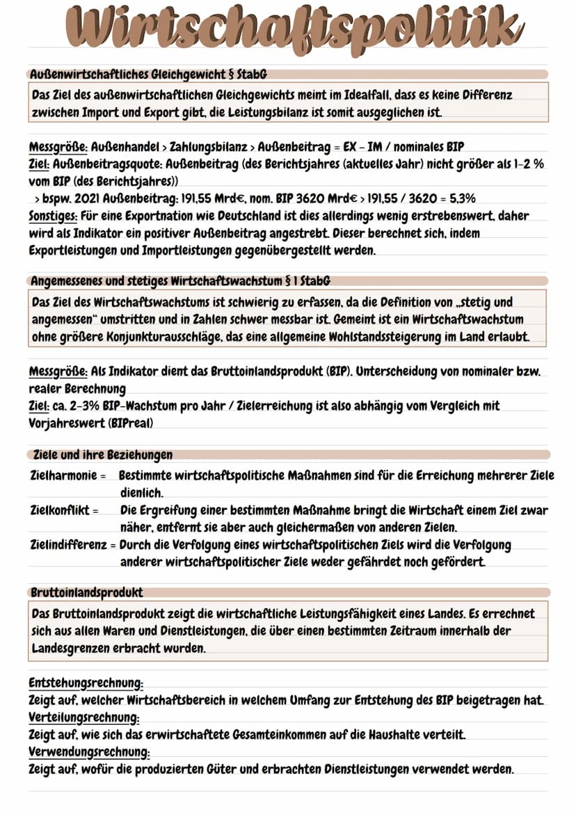 Wirtschaftspolitik
Unter der Wirtschaftspolitik versteht man die Gesamtheit der Maßnahmen, mit denen der Staat
regelnd und gestaltend, durch