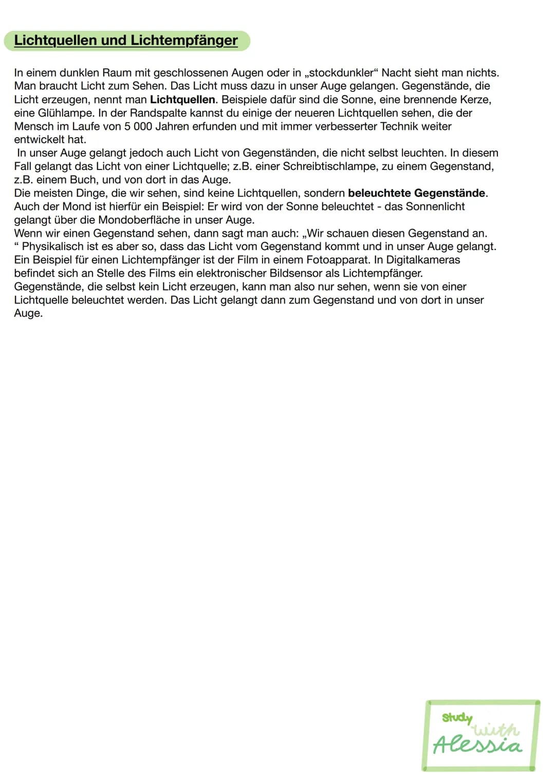 Lichtquellen und Lichtempfänger
In einem dunklen Raum mit geschlossenen Augen oder in ,,stockdunkler" Nacht sieht man nichts.
Man braucht Li