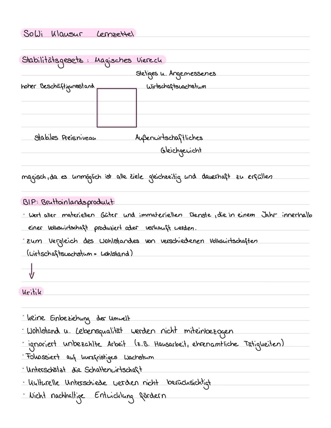 SoWi BIP, Magisches Viereck, Spielregeln der Wirtschaft 