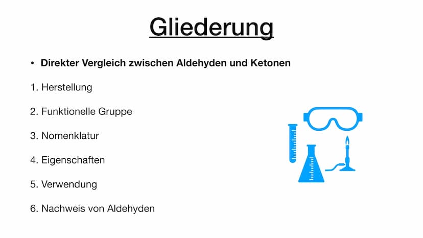Aldehyde und Ketone
Sila Ea
он
ml ●
Direkter Vergleich zwischen Aldehyden und Ketonen
1. Herstellung
2. Funktionelle Gruppe
Gliederung
3. No