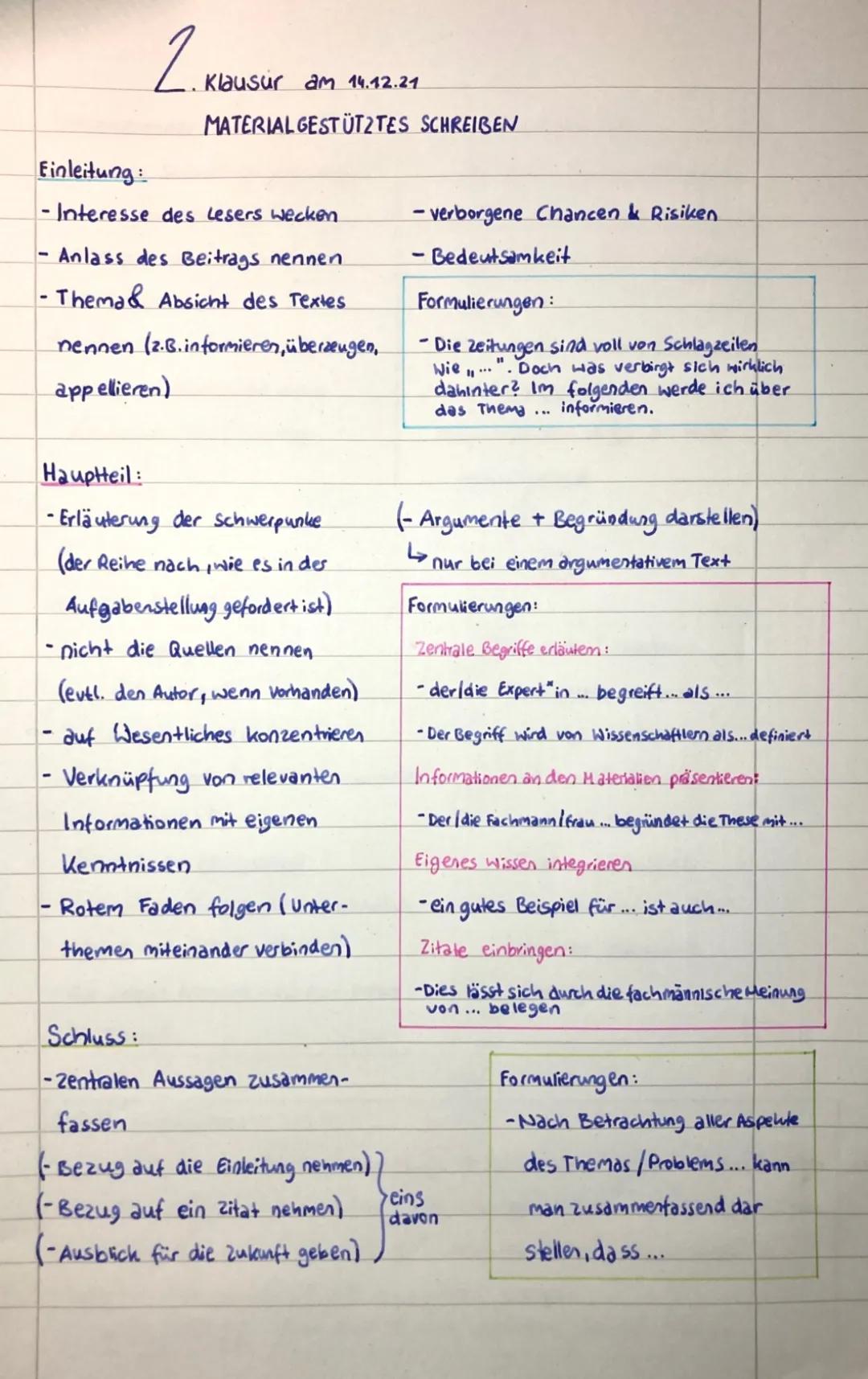 Materialgestütztes Schreiben Beispiel PDF und Klausur mit Lösung Klasse 10