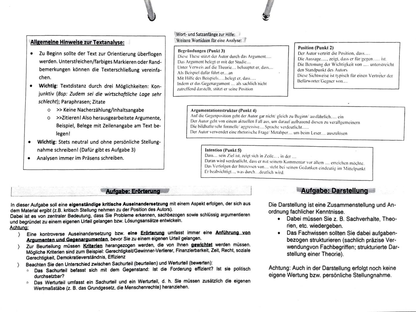 Analyse schreib
Methodenblatt: Textanalysen & Eröterung in Sozialwissenschaften (argumentativer Text)
1. Einleitung (WAS?)
a) Textsorte
b) V