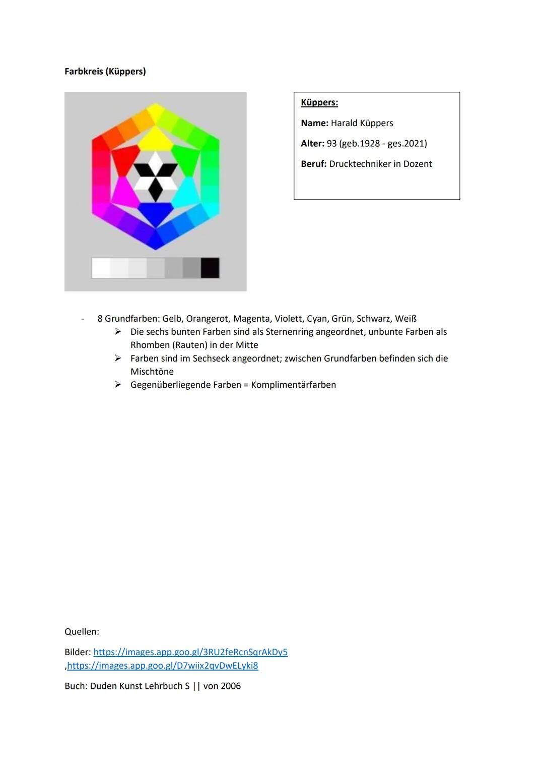 Farbenlehre Itten und Küppers
Der zwölfteilige Farbkreis (Itten):
Besteht aus 3 Grundfarben
➤ Blau, Gelb, Rot (Mitte des Kreises)
Seiten des