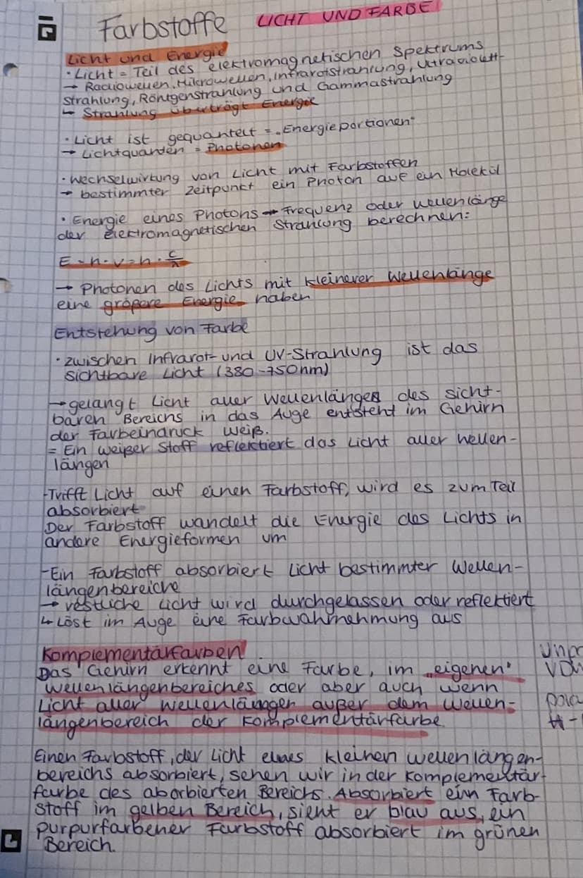 Farbstoffe L
Farbstoffe
Licht und Energie
• Licht = Teil des
elektromagnetischen Spektrums
Radiowenen, Mikrowellen, infrarotstrahlung, Ultra