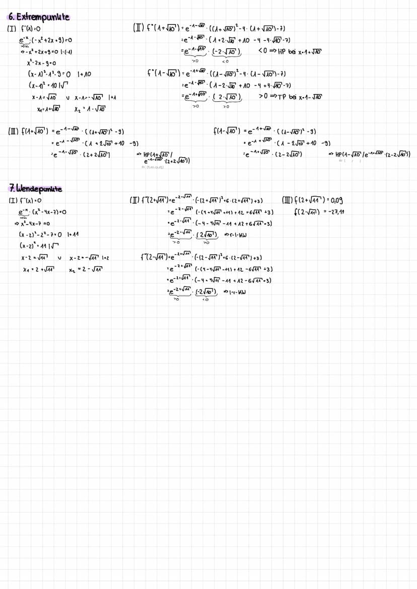 1. Ableitungen
f(x)-e (x¹-9)
f'(x)= u²(x). v(x) + u(x) ·v²(x)
-e (x²-9) + ex-2x
*((x²-9)-(-1)+2) -e*
=e* (-x²+9 +2x)
f"(x)= (-e) (x²+9+2x) +