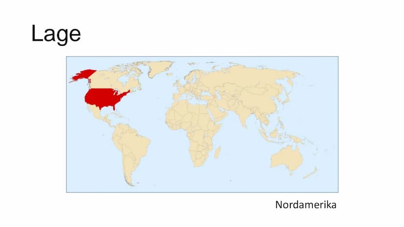 United States of America Inhaltsverzeichnis
●
●
Allgemeine Daten
Geschichte
Menü Lage
Nordamerika Bevölkerung: ca. 330 Mio.
Fläche: ca. 9'80