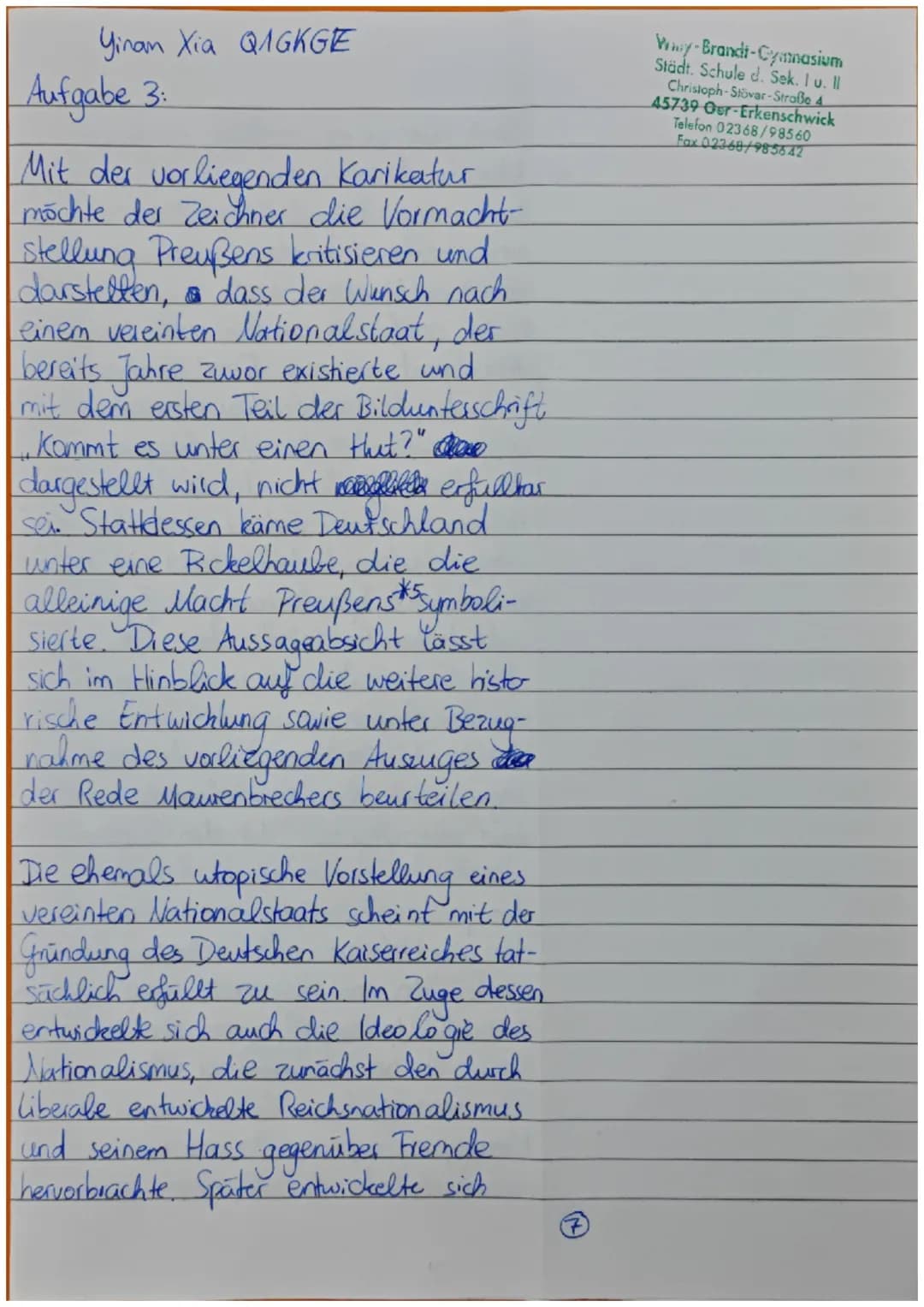 Q1 GE GK (FAB)
: Jinan Xia
Name:
1. Halbjahr, 2. Klausur
Thema: Reichsgründung und Reichseinheit
Aufgabenstellung:
16.12.2022
1. Analysieren