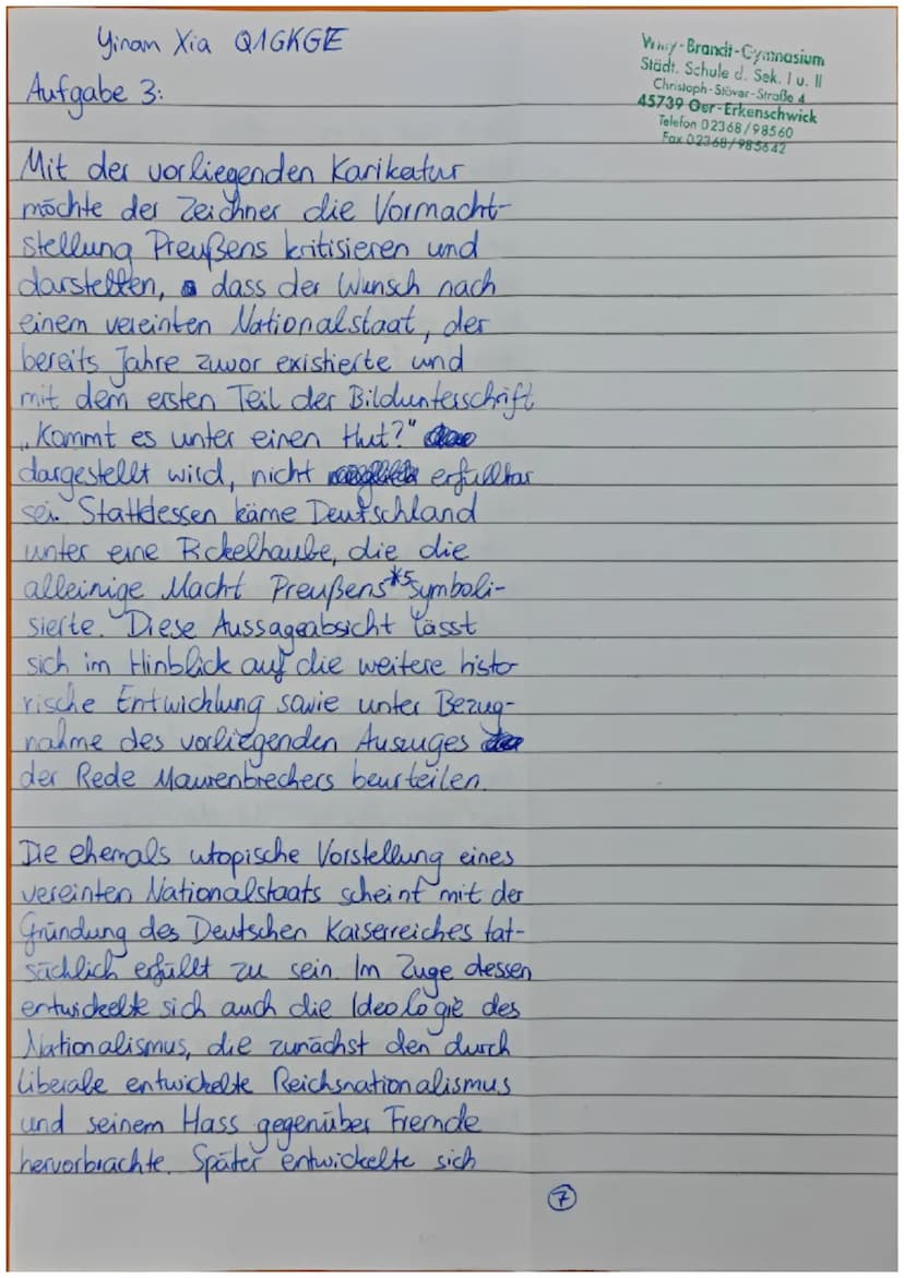 Q1 GE GK (FAB)
: Jinan Xia
Name:
1. Halbjahr, 2. Klausur
Thema: Reichsgründung und Reichseinheit
Aufgabenstellung:
16.12.2022
1. Analysieren