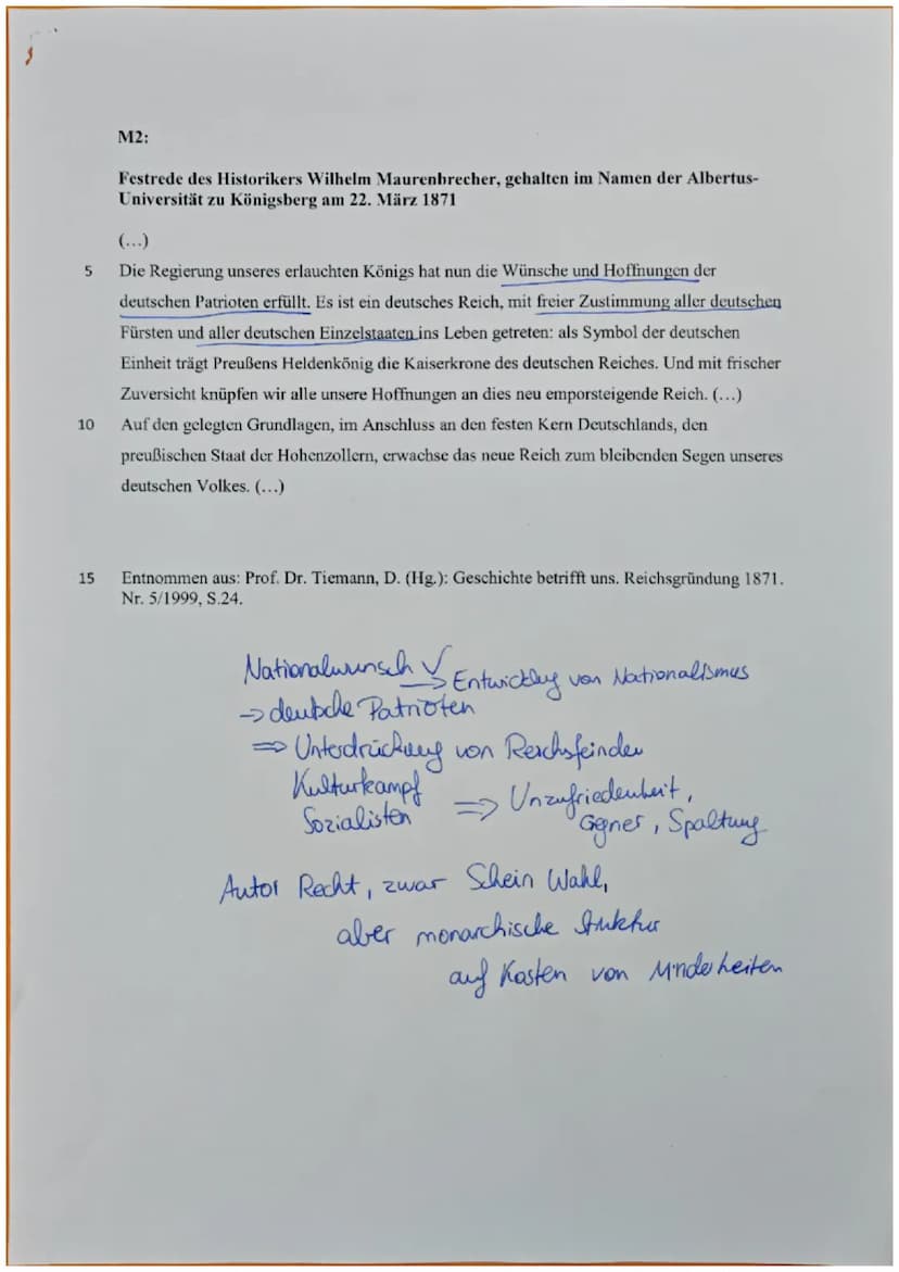 Q1 GE GK (FAB)
: Jinan Xia
Name:
1. Halbjahr, 2. Klausur
Thema: Reichsgründung und Reichseinheit
Aufgabenstellung:
16.12.2022
1. Analysieren