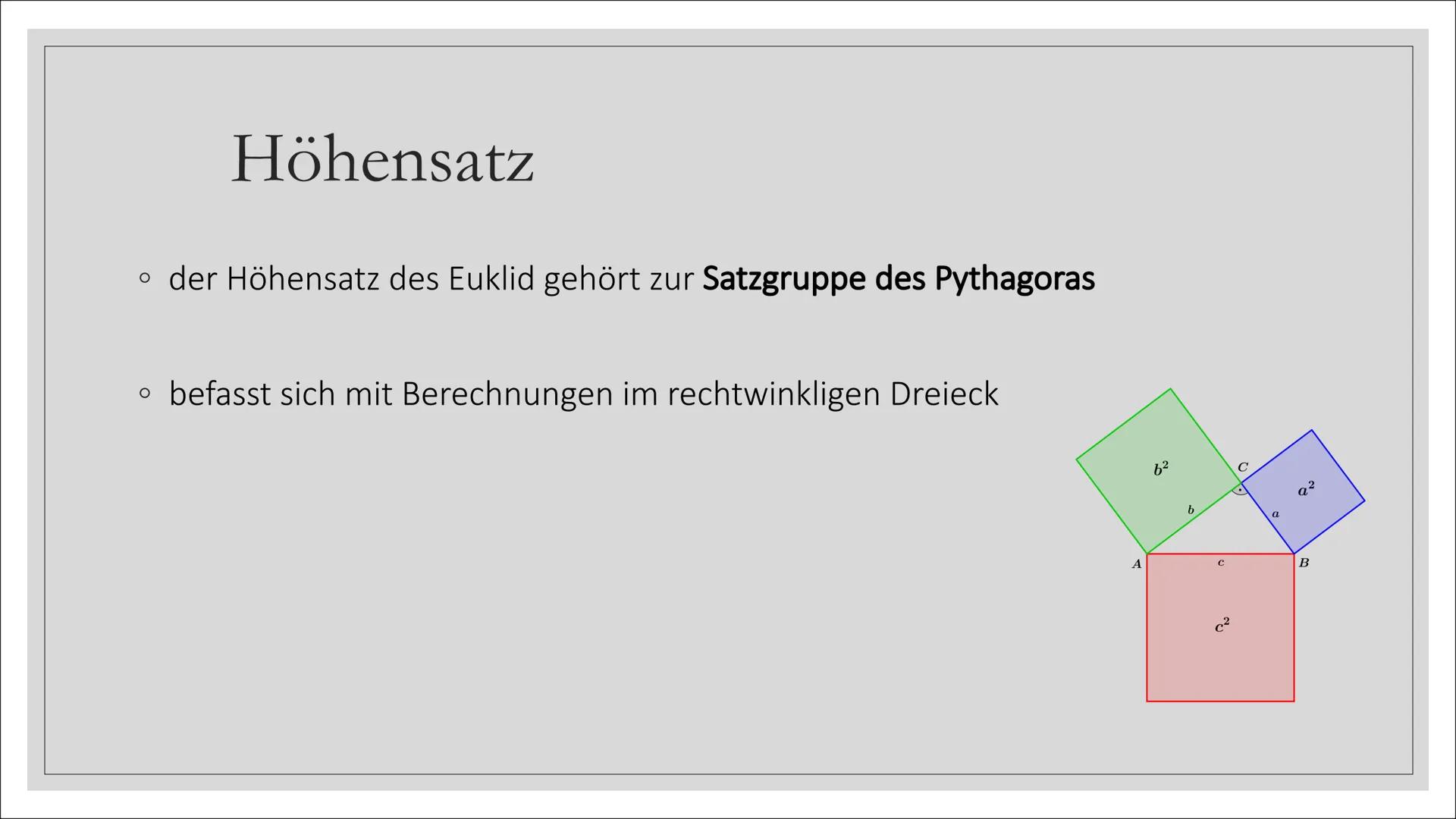 ```markdown
8
4
C
५
ייייייייי
384
-153
231
C
Ca
Сь
α
B
AC
A
C
B
2
E
+
Höhensatz des Euklid
2a+3b-1
λ
μ
IX
2
=a+b²
D
``` # Höhensatz

*   der