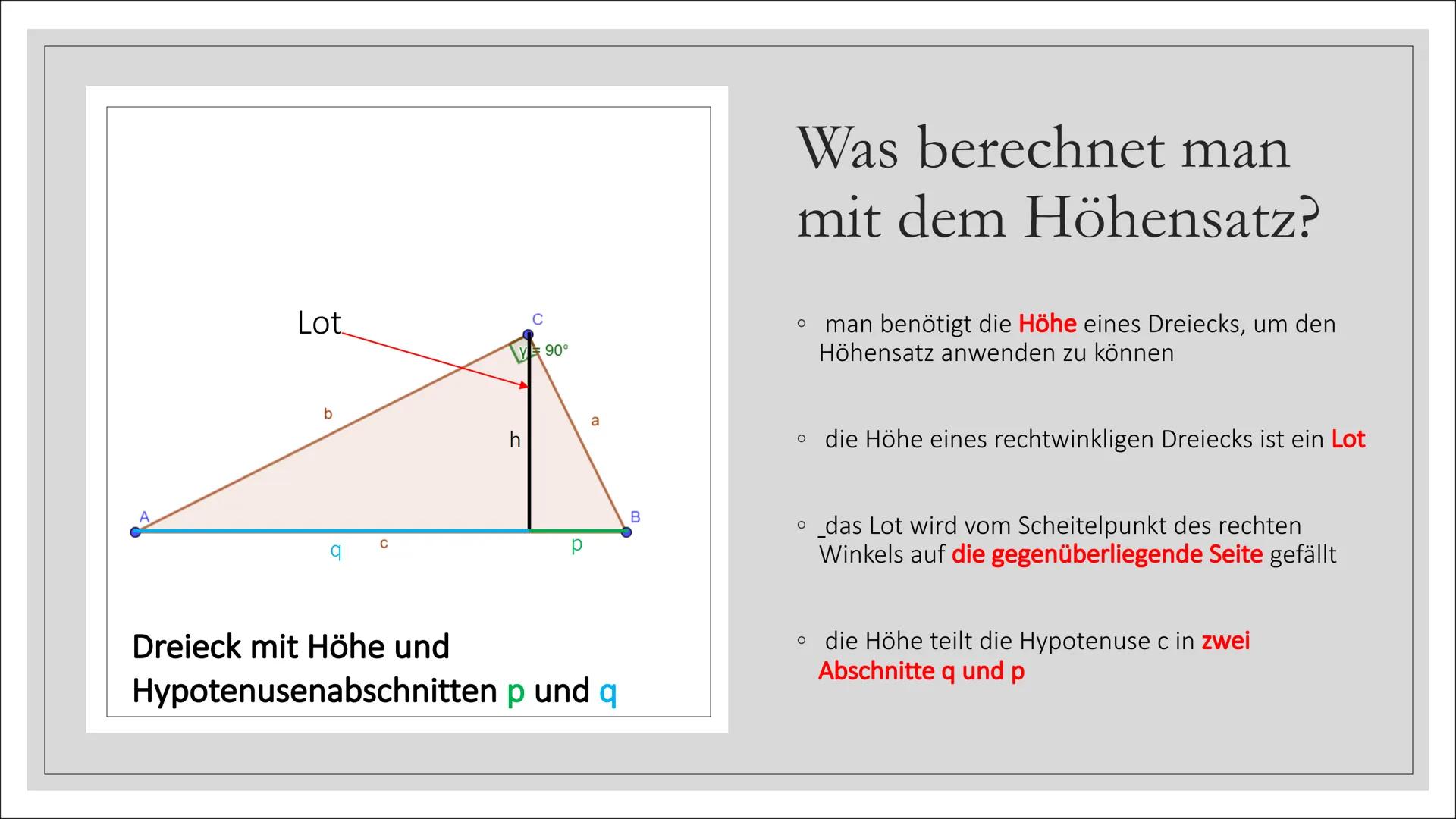 ```markdown
8
4
C
५
ייייייייי
384
-153
231
C
Ca
Сь
α
B
AC
A
C
B
2
E
+
Höhensatz des Euklid
2a+3b-1
λ
μ
IX
2
=a+b²
D
``` # Höhensatz

*   der