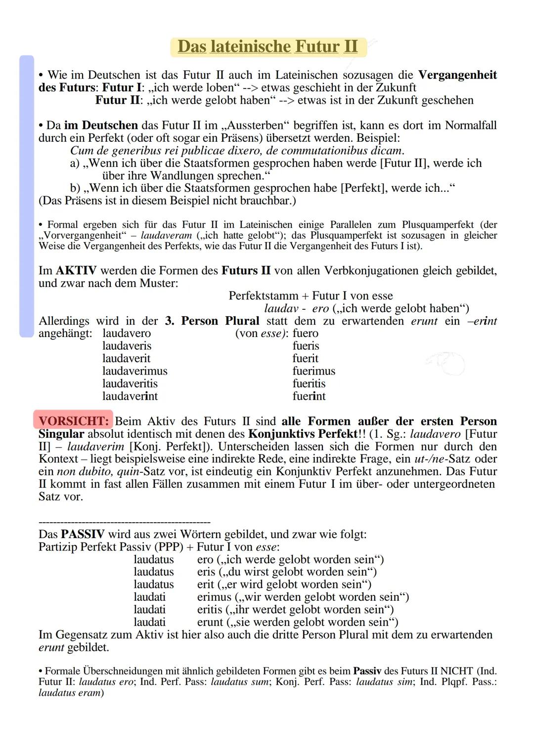 • Im Lateinischen gibt es - wie im Deutschen - sowohl ein Futur I als auch ein Futur II.
Das lateinische Futur I
Generelle Bemerkungen:
a) D