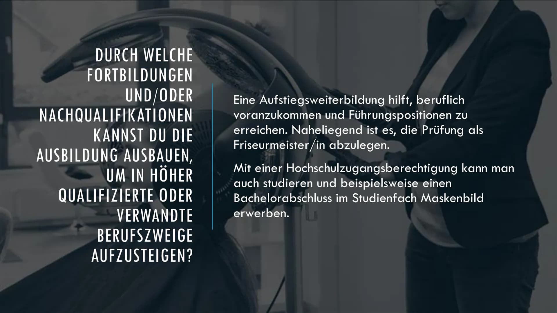 I
PRÄSENTATION ZUM BERUF FRISEUR
Von Annalie Infos zum Beruf Friseur
Welche Tätigkeiten werden ausgeübt?:
Friseure beraten ihre Kunden bei d