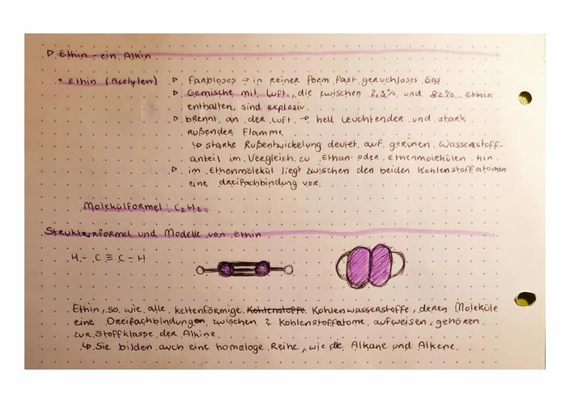 KOHLENWASSERSTOFFE ALKENE UND ALKINE
•EINEN"
PUNGESATTIGTE. KOHLENSTOFFE
Ethen: bei Raumtemperatur farbloses, leicht süßlich Riechendes Gas
