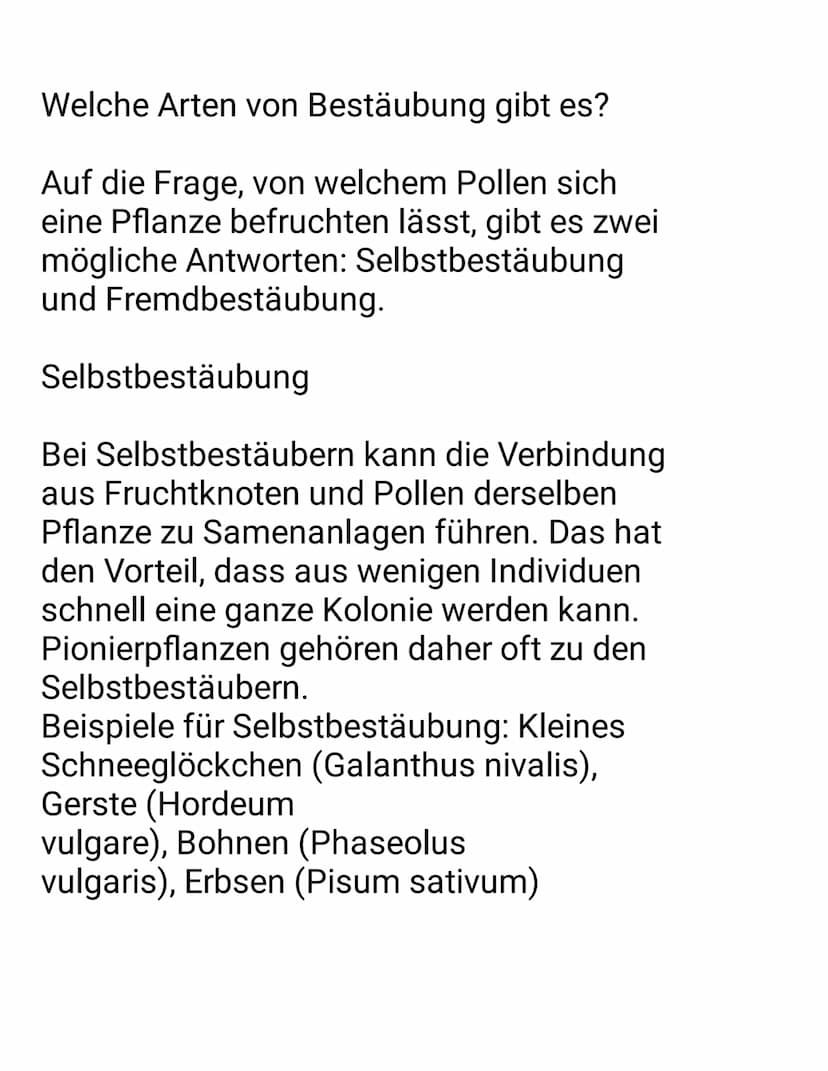 Was versteht man unter Bestäubung?
Den Vorgang der Übertragung von Pollen auf die
Narbe oder die Samenanlage nennt man
Bestäubung. Hier komm
