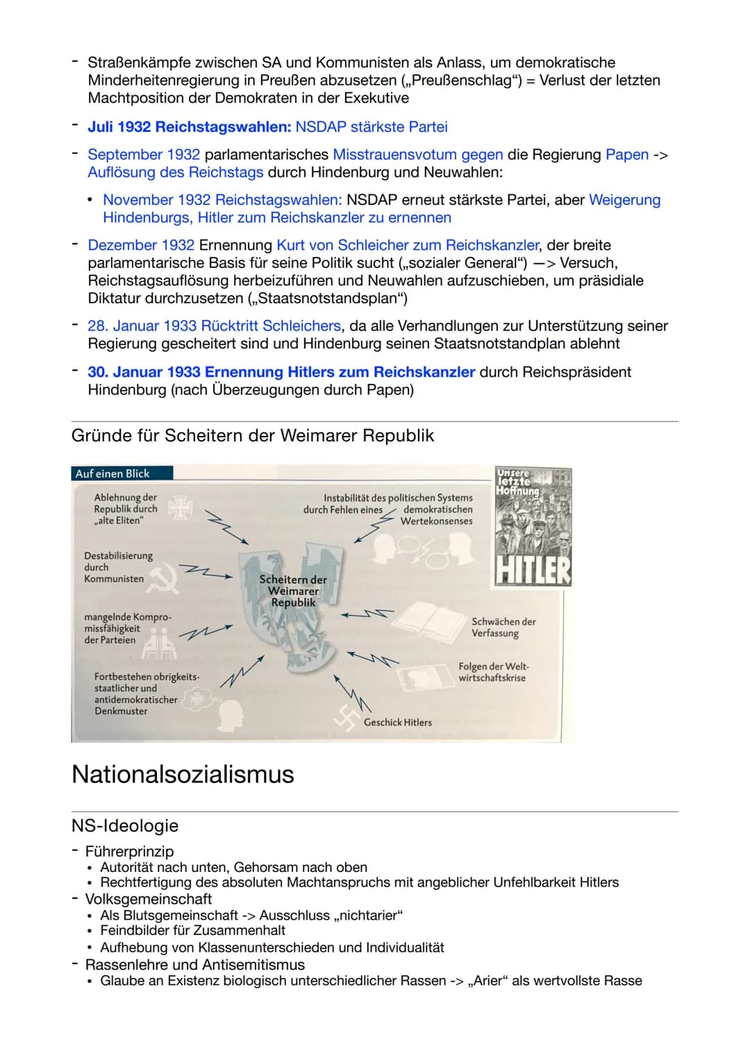 NS-Zeit
VORABIKLAUSUR
Weimarer Republik
Nachkriegszeit
Beginn der Weimarer Republik
- Die ,,Oberste Heeresleitung" (Hindenburg, Ludendorff) 