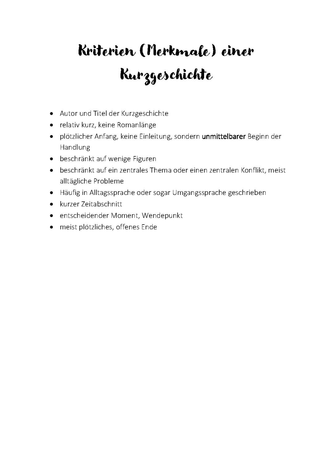 Kurzgeschichte Merkmale