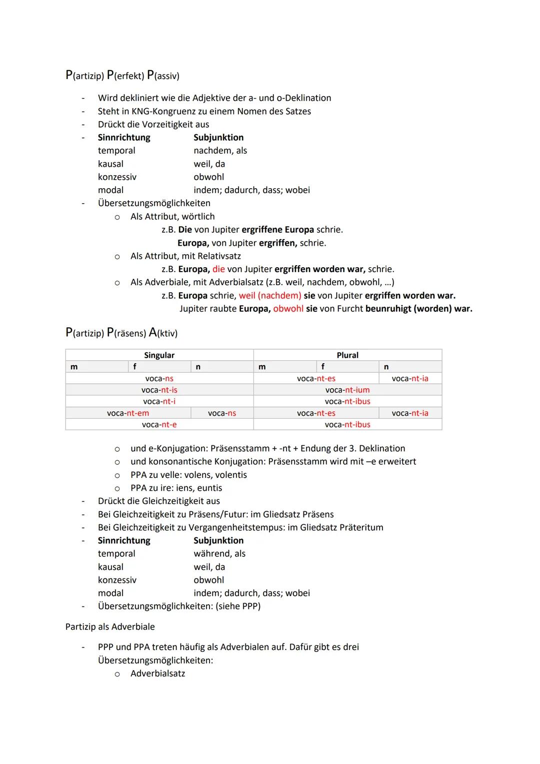 P(artizip) P(erfekt) P(assiv)
Wird dekliniert wie die Adjektive der a- und o-Deklination
Steht in KNG-Kongruenz zu einem Nomen des Satzes
Dr