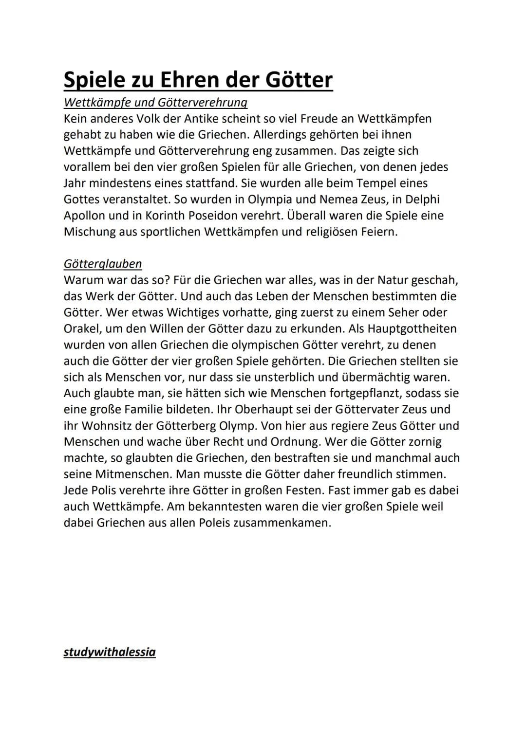 Spiele zu Ehren der Götter
Wettkämpfe und Götterverehrung
Kein anderes Volk der Antike scheint so viel Freude an Wettkämpfen
gehabt zu haben