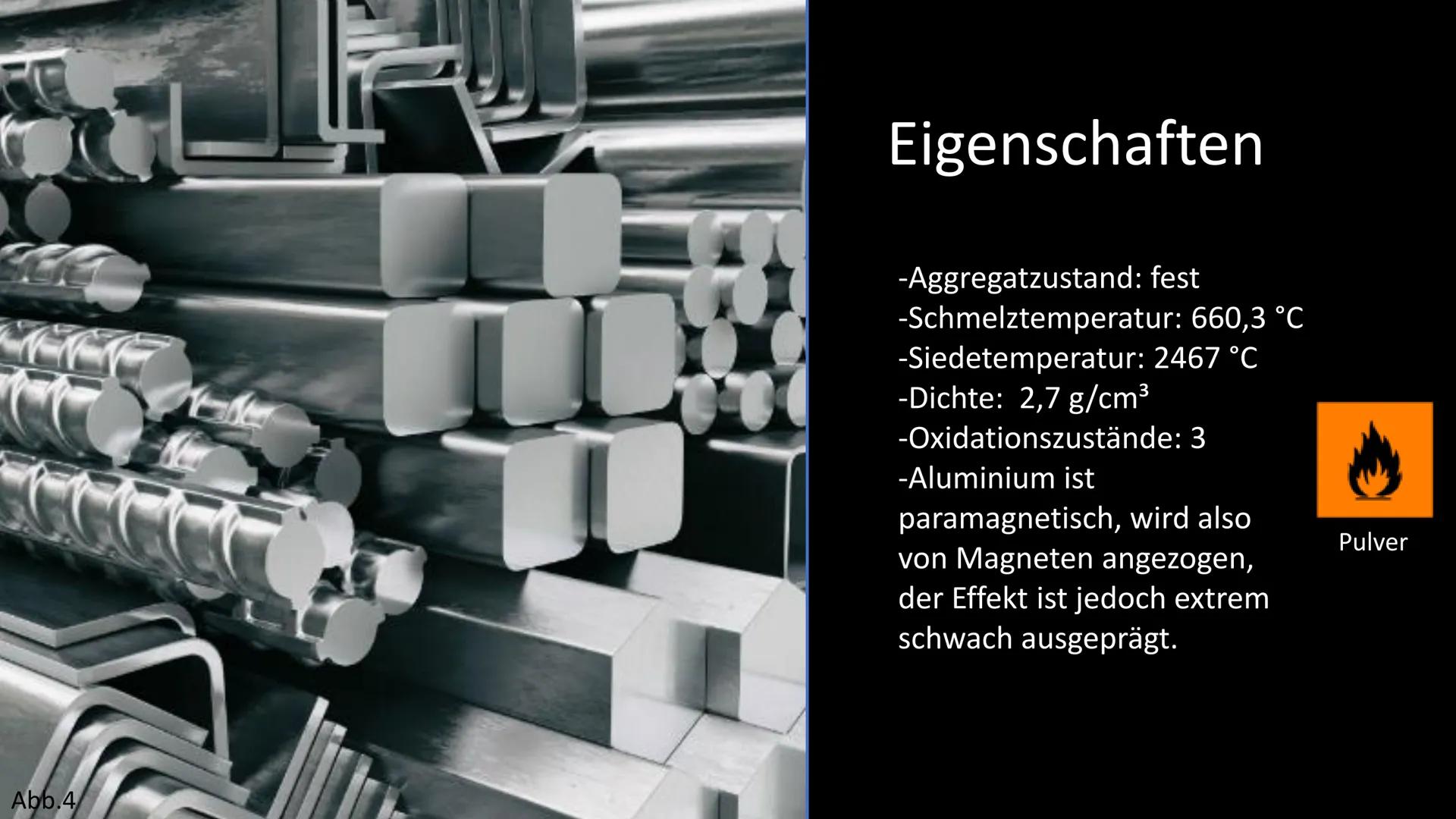Abb.1
Aluminium Gliederung
●
●
●
●
●
● Reaktionen
Vorkommen
●
●
●
●
●
Allgemeines
Eigenschaften
●
Atommodell/Energieniveauschema
Geschichte
