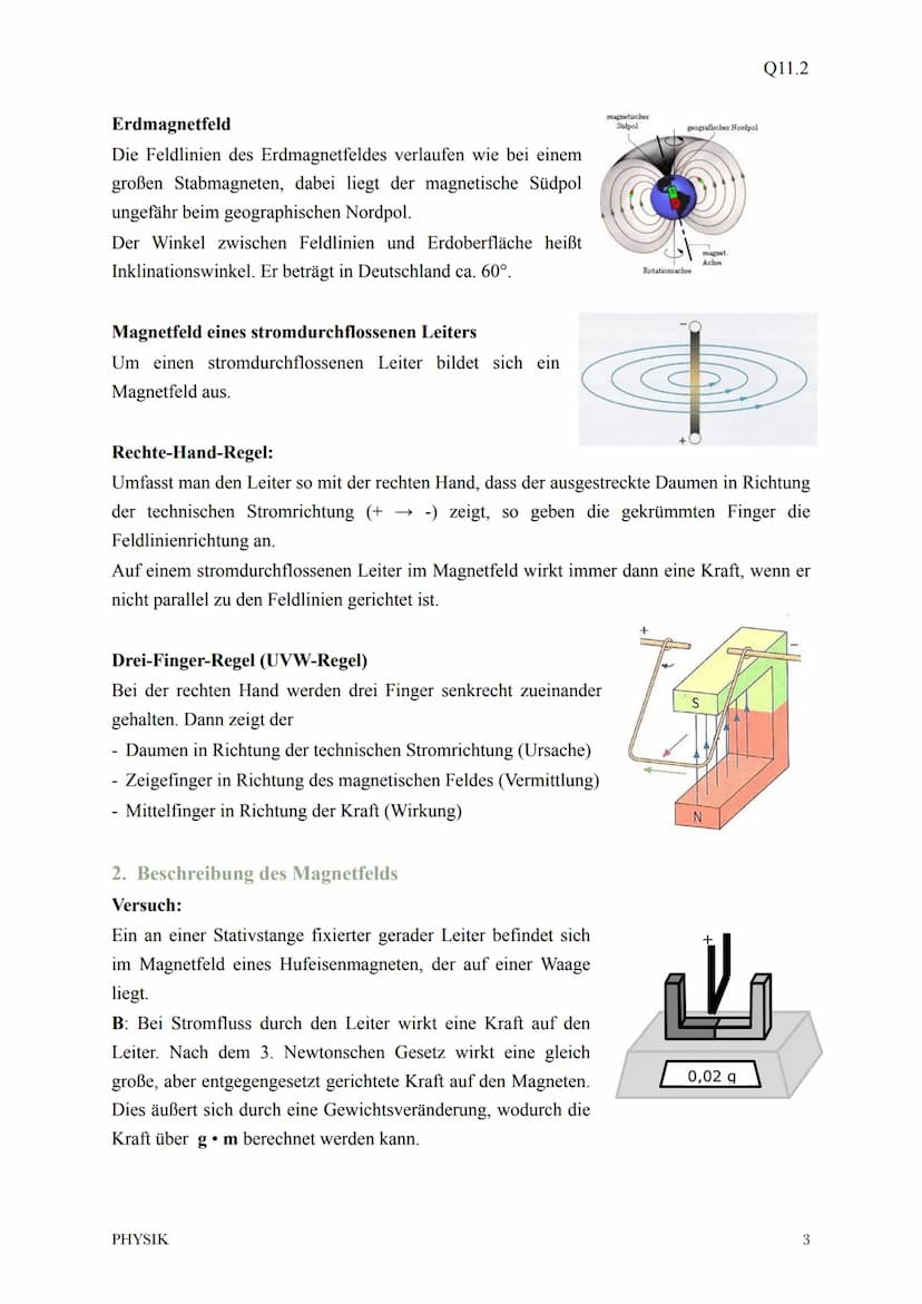 Physik Klausur 11.2
1. Wiederholung Magnetfeld
2. Beschreibung des Magnetfelds
3. Die Lorenzkraft
4. Magnetfeld einer Spule
5. Magnetfeld ei