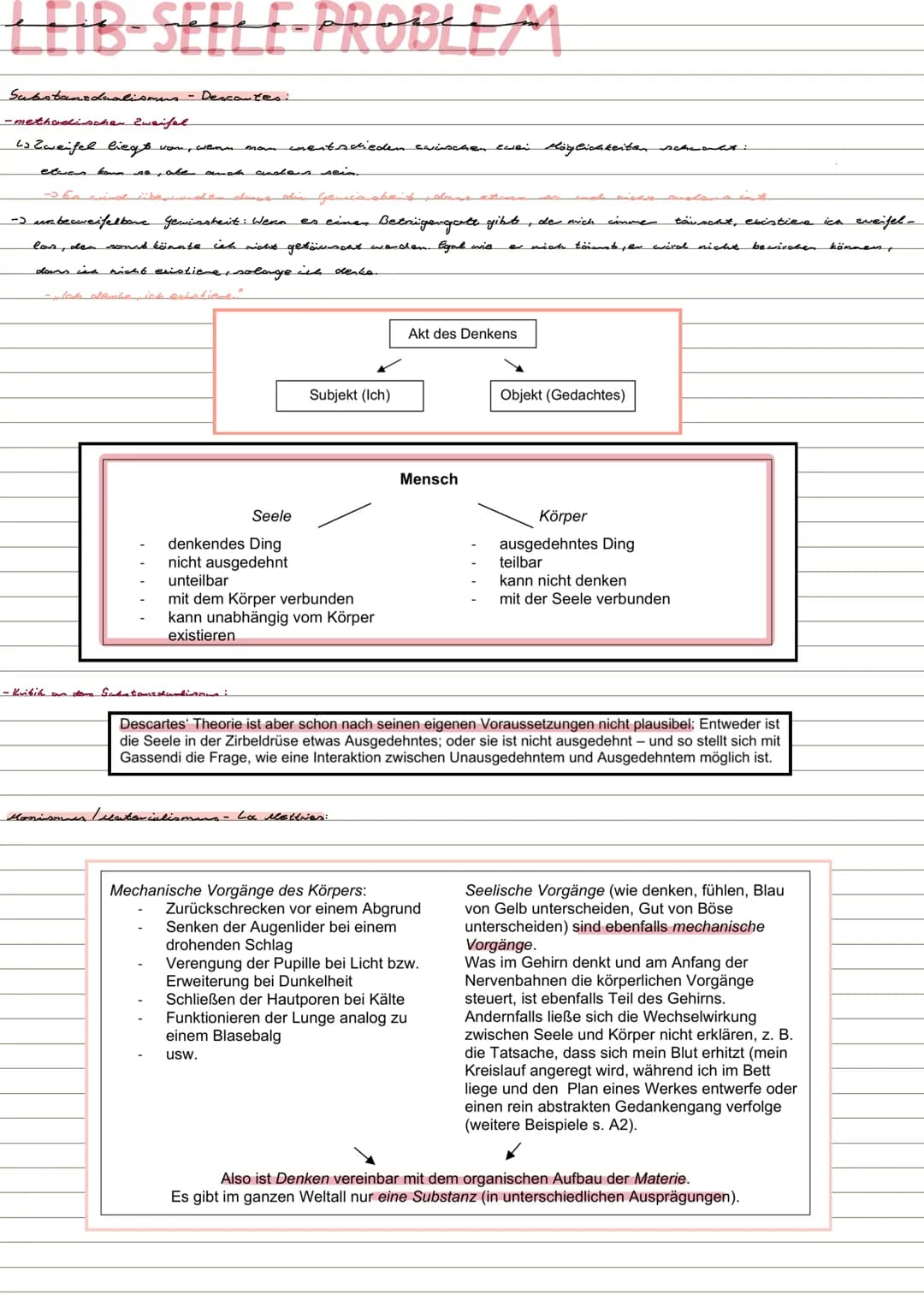 LEIB-SEELE-PROBLEM
Substanzdualismus
Descartes:
-methodischen Zweifel
Lo Zweifel liegt von, wenn
etwas komm se, aber auch
mentschieden ewüns
