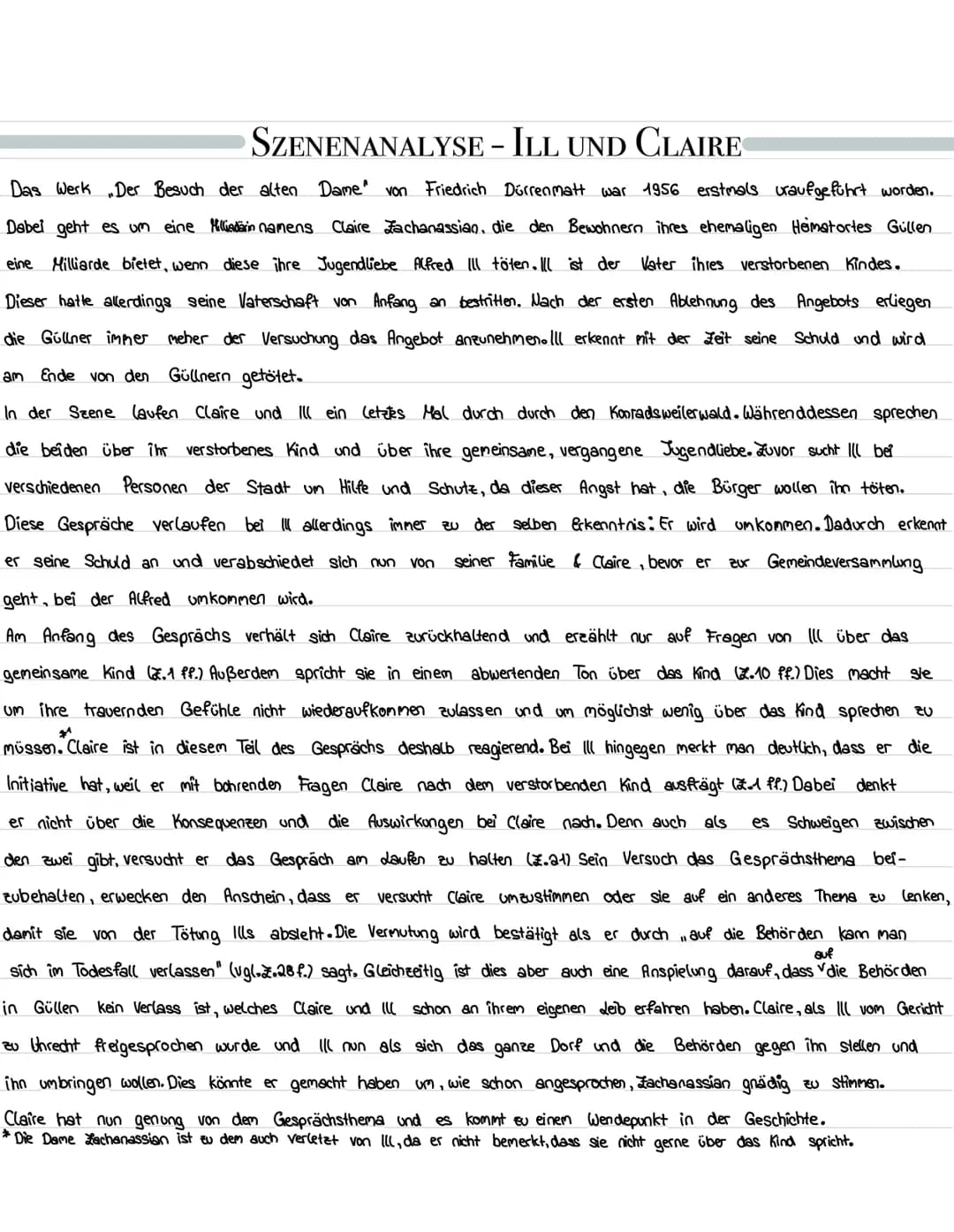 SZENENANALYSE - ILL UND CLAIRE
Das Werk Der Besuch der alten Dame" von Friedrich Dürrenmatt war 1956 erstmals uraufgeführt worden.
Dabei geh