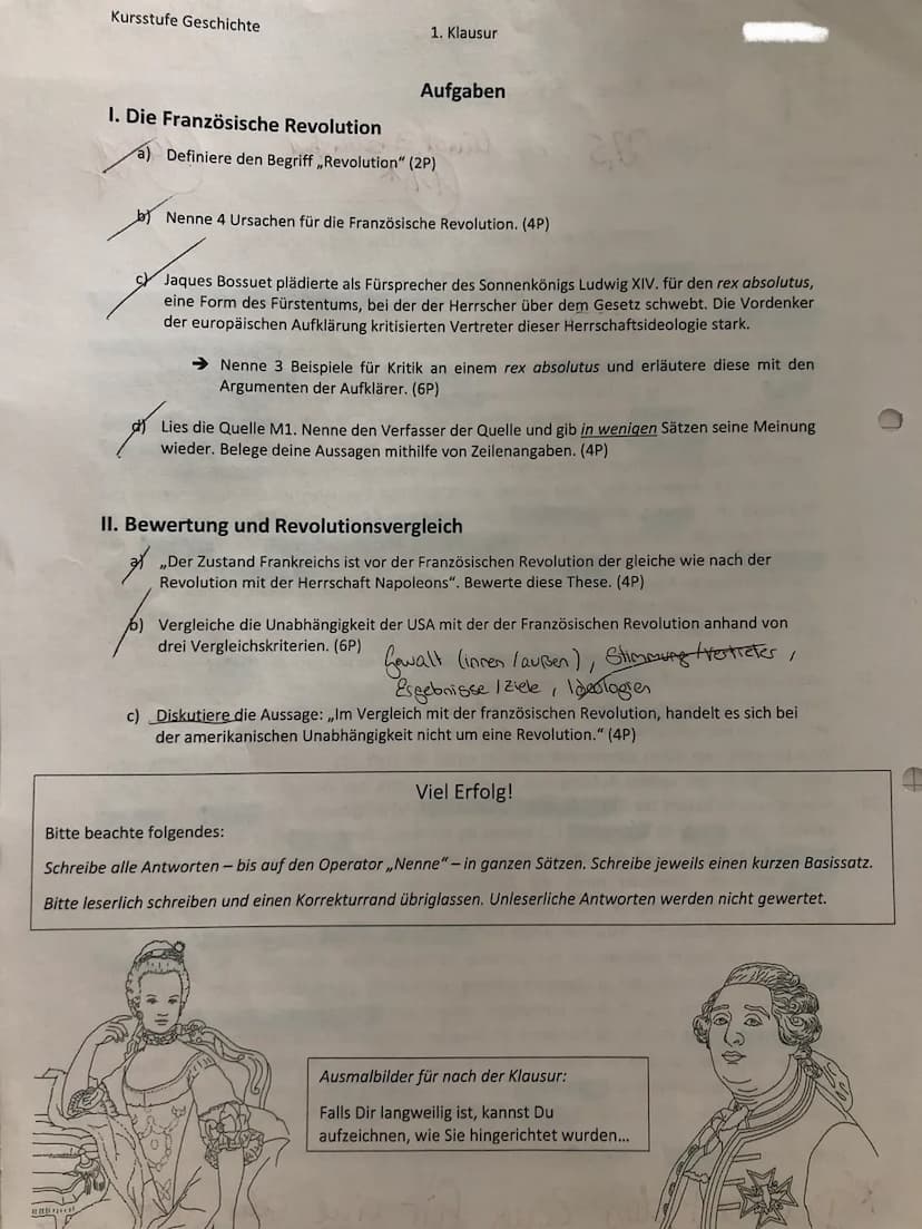 10
5
15
20
25
30
Name
Leonie
Punkte
27,5
/30P
1. Klausu
Datum
Mündl. Zischenstand Note
Thema: ,,Revolutionen" in den USA und Frankreich
M1: 