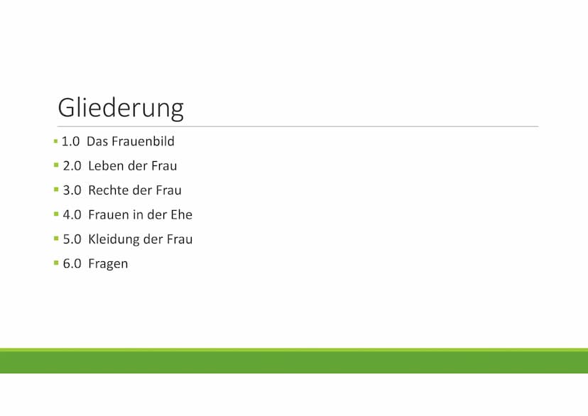 Frauen im Mittelalter
GESCHICHTE Gliederung
1.0 Das Frauenbild
2.0 Leben der Frau
▪ 3.0 Rechte der Frau
▪ 4.0 Frauen in der Ehe
▪ 5.0 Kleidu