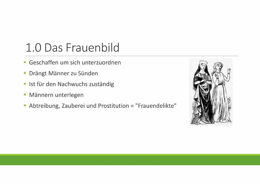 Frauen im Mittelalter
GESCHICHTE Gliederung
1.0 Das Frauenbild
2.0 Leben der Frau
▪ 3.0 Rechte der Frau
▪ 4.0 Frauen in der Ehe
▪ 5.0 Kleidu