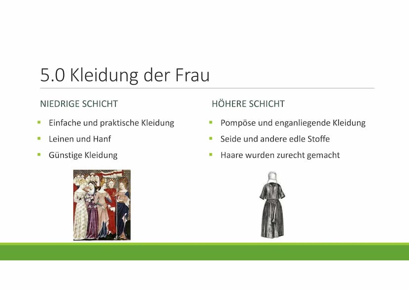 Frauen im Mittelalter
GESCHICHTE Gliederung
1.0 Das Frauenbild
2.0 Leben der Frau
▪ 3.0 Rechte der Frau
▪ 4.0 Frauen in der Ehe
▪ 5.0 Kleidu