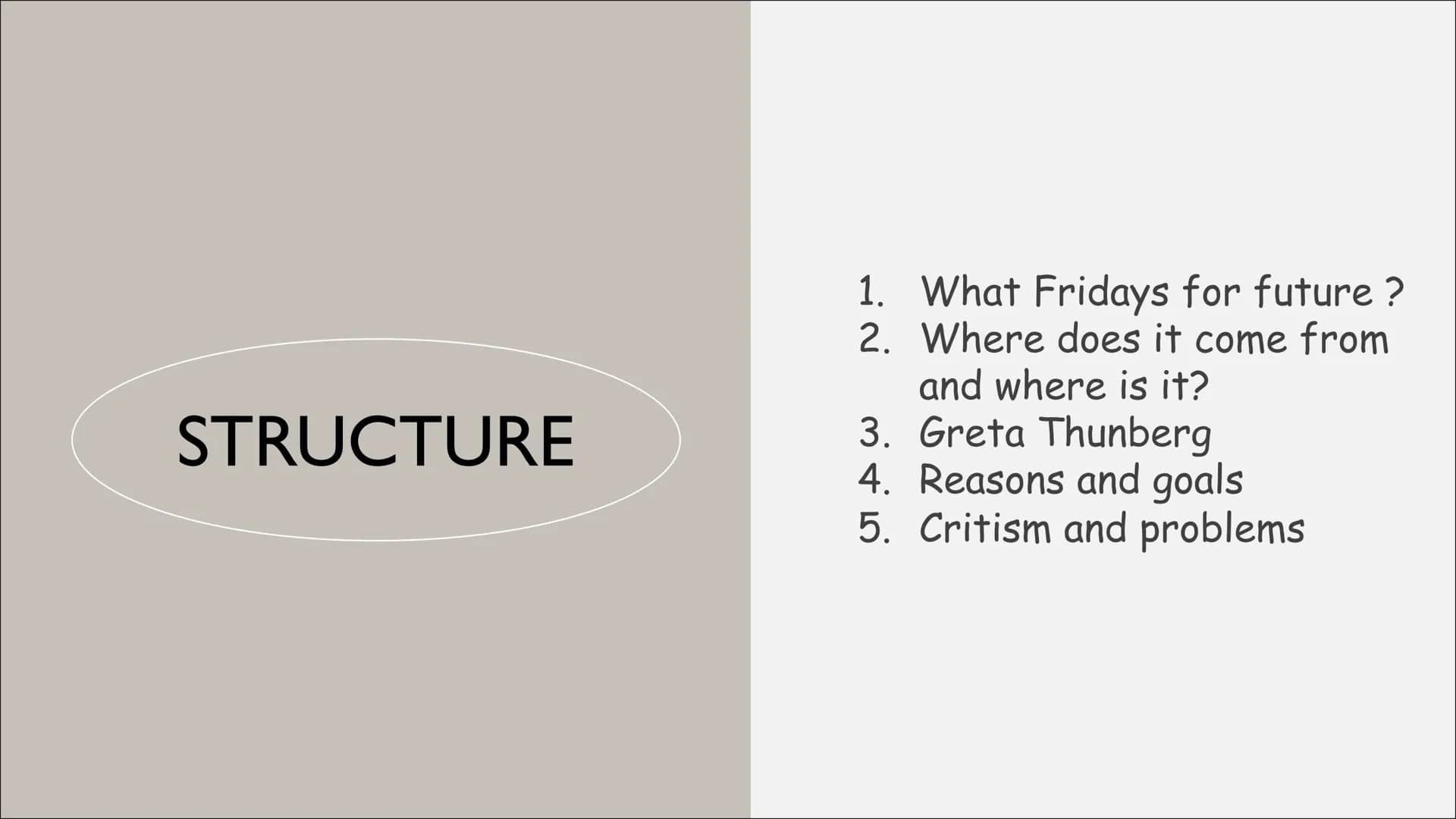  STRUCTURE
1. What Fridays for future?
2. Where does it come from
and where is it?
3. Greta Thunberg
4. Reasons and goals
5. Critism and pro