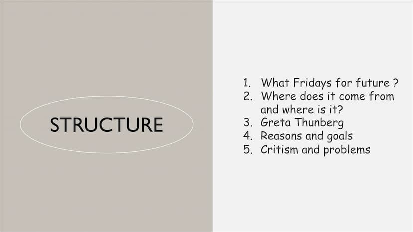  STRUCTURE
1. What Fridays for future?
2. Where does it come from
and where is it?
3. Greta Thunberg
4. Reasons and goals
5. Critism and pro