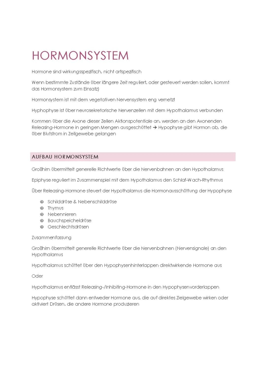 Hormonsystem und Vernetzung