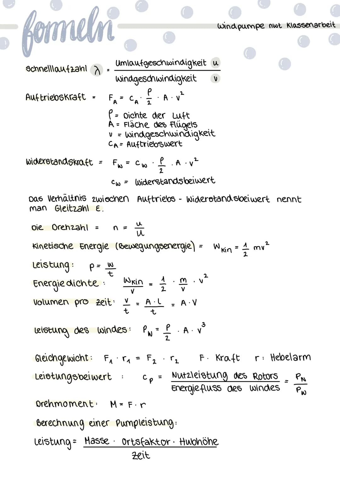 formeln
Schnelllaufzahl λ
Auftriebskraft
widerstandskraft =
Umlaufgeschwindigkeit u
windgeschwindigkeit
V
Р
2
F. =
A
Energie dichte:
CA
C..
