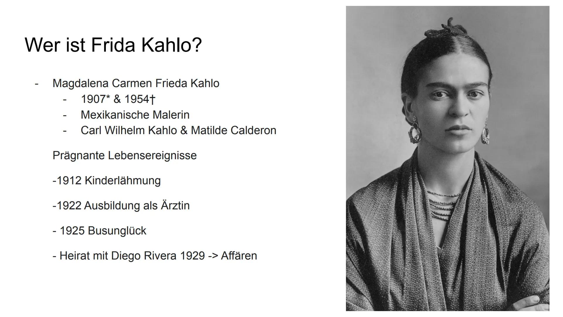 # Über den Tod nachdenken

Frida Kahlo # Inhaltsverzeichnis

1. Frida Kahlo allgemein
2. Bildbeschreibung
   * 2.1 Bestandsaufnahme
   * 2.2