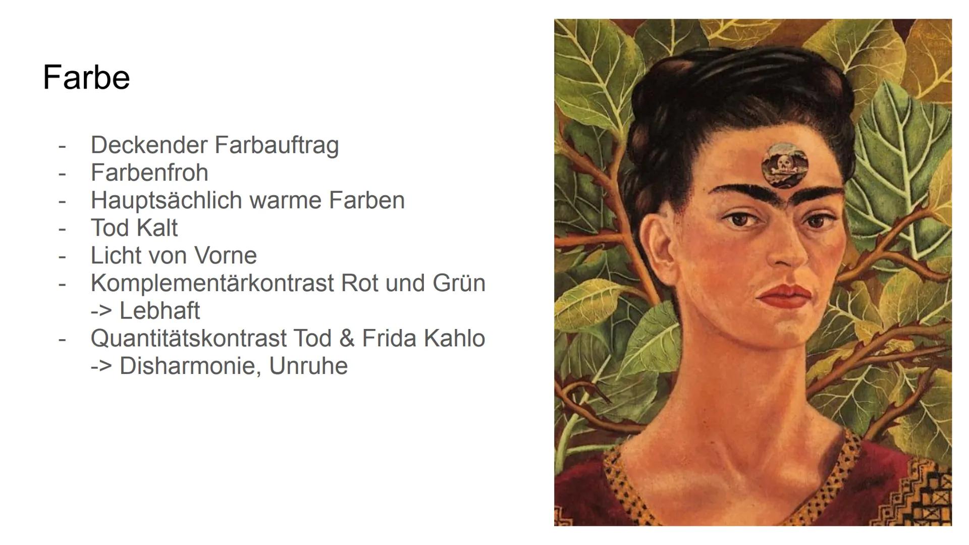 # Über den Tod nachdenken

Frida Kahlo # Inhaltsverzeichnis

1. Frida Kahlo allgemein
2. Bildbeschreibung
   * 2.1 Bestandsaufnahme
   * 2.2