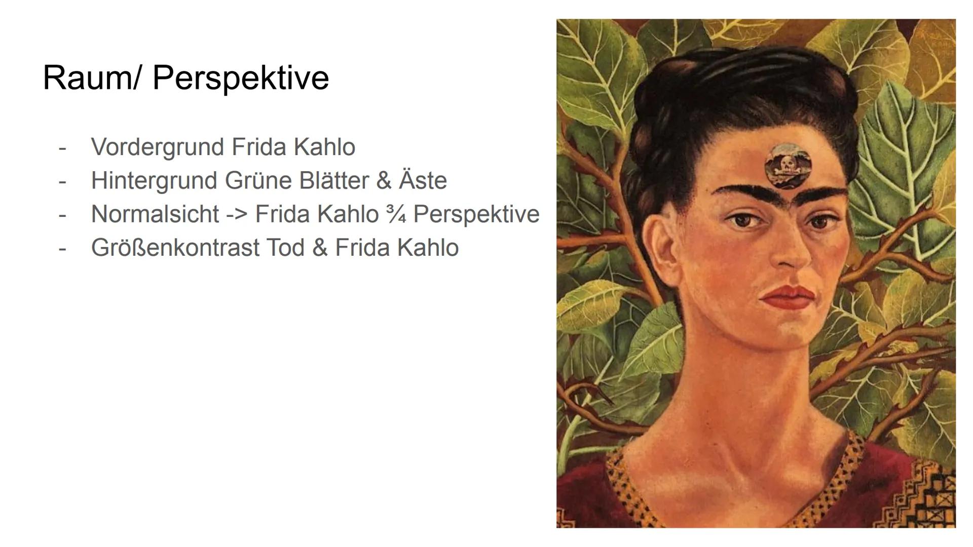 # Über den Tod nachdenken

Frida Kahlo # Inhaltsverzeichnis

1. Frida Kahlo allgemein
2. Bildbeschreibung
   * 2.1 Bestandsaufnahme
   * 2.2