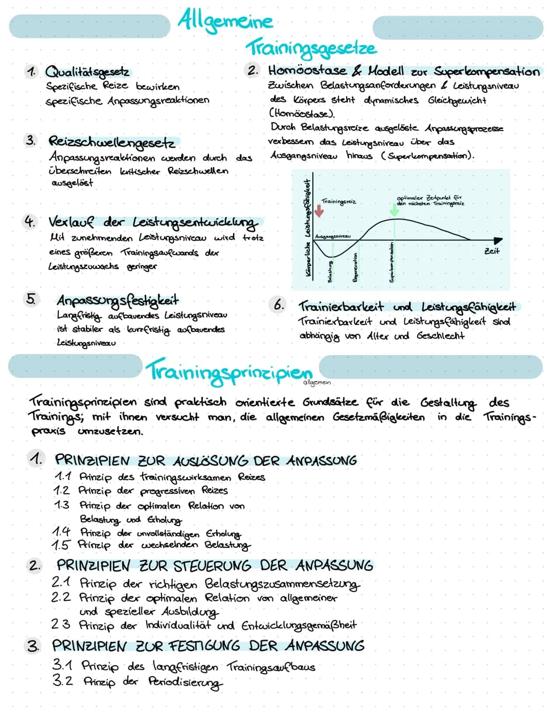 Allgemeine
1. Qualitätsgesetz
Spezifische Reize bewirken
spezifische Anpassungsreaktionen
3. Reizschwellengesetz
Anpassungsreaktionen werden