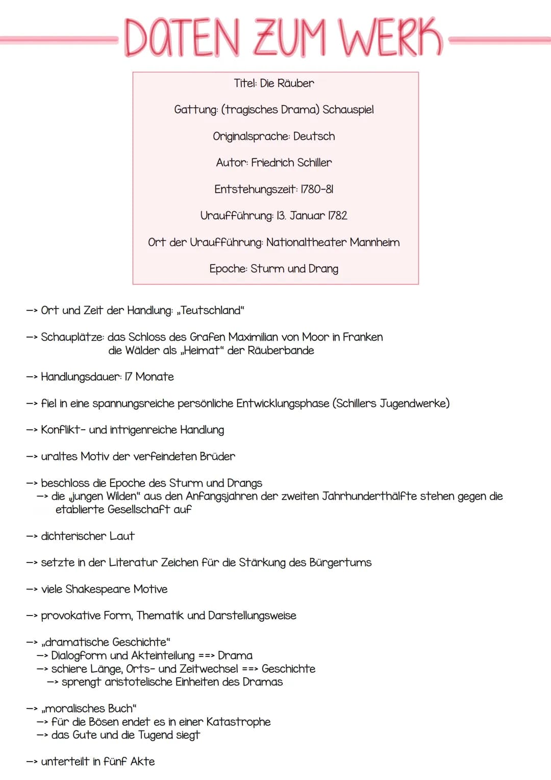 friedrich Schiller
-die räuber-
- DATEN ZUM WERK.
Titel: Die Räuber
Gattung: (tragisches Drama) Schauspiel
Originalsprache: Deutsch
-> dicht