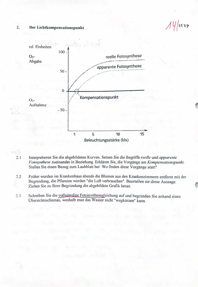 1.
1.2
1.3
Die Abhängigkeit der Fotosynthese von Temperatur und Beleuchtungsstärke /13/1
13/15 VP
Die Fotosynthese ist einer der wichtigsten